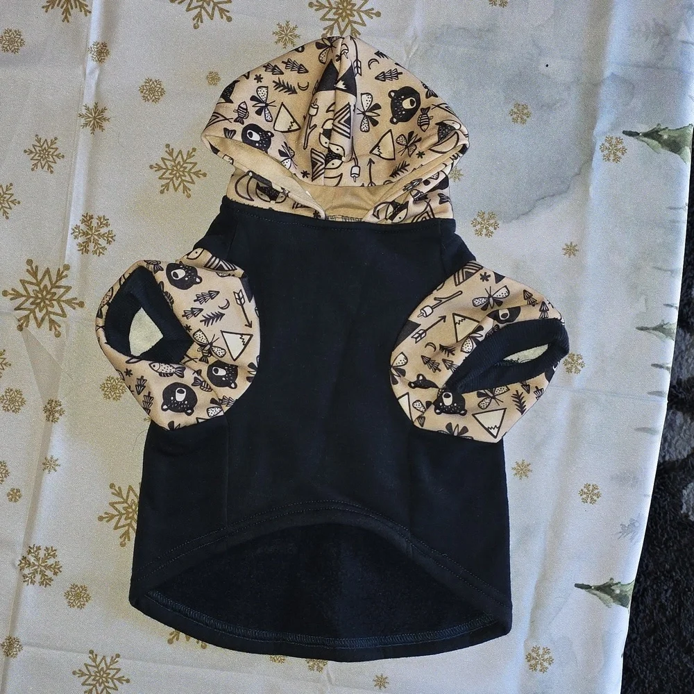 Bond & Co Black Cream Dog Hoodie Large Pawesome Adventure #DGC2-LX